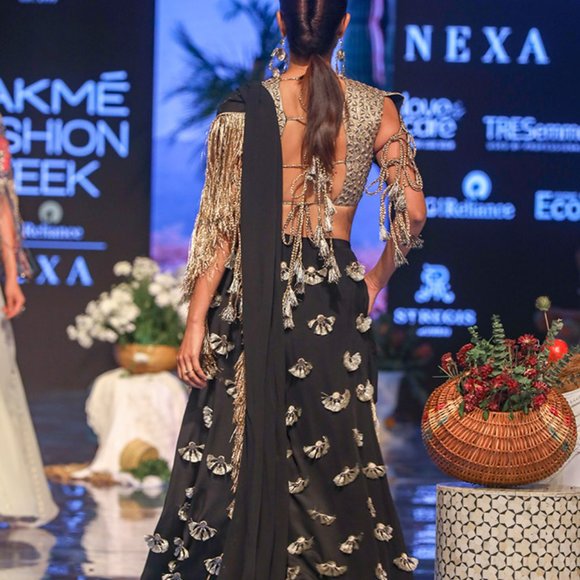 PAYAL SINGHAL IRIA BLACK CREPE BACK TIE-UP CHOLI - Picture 2 of 2